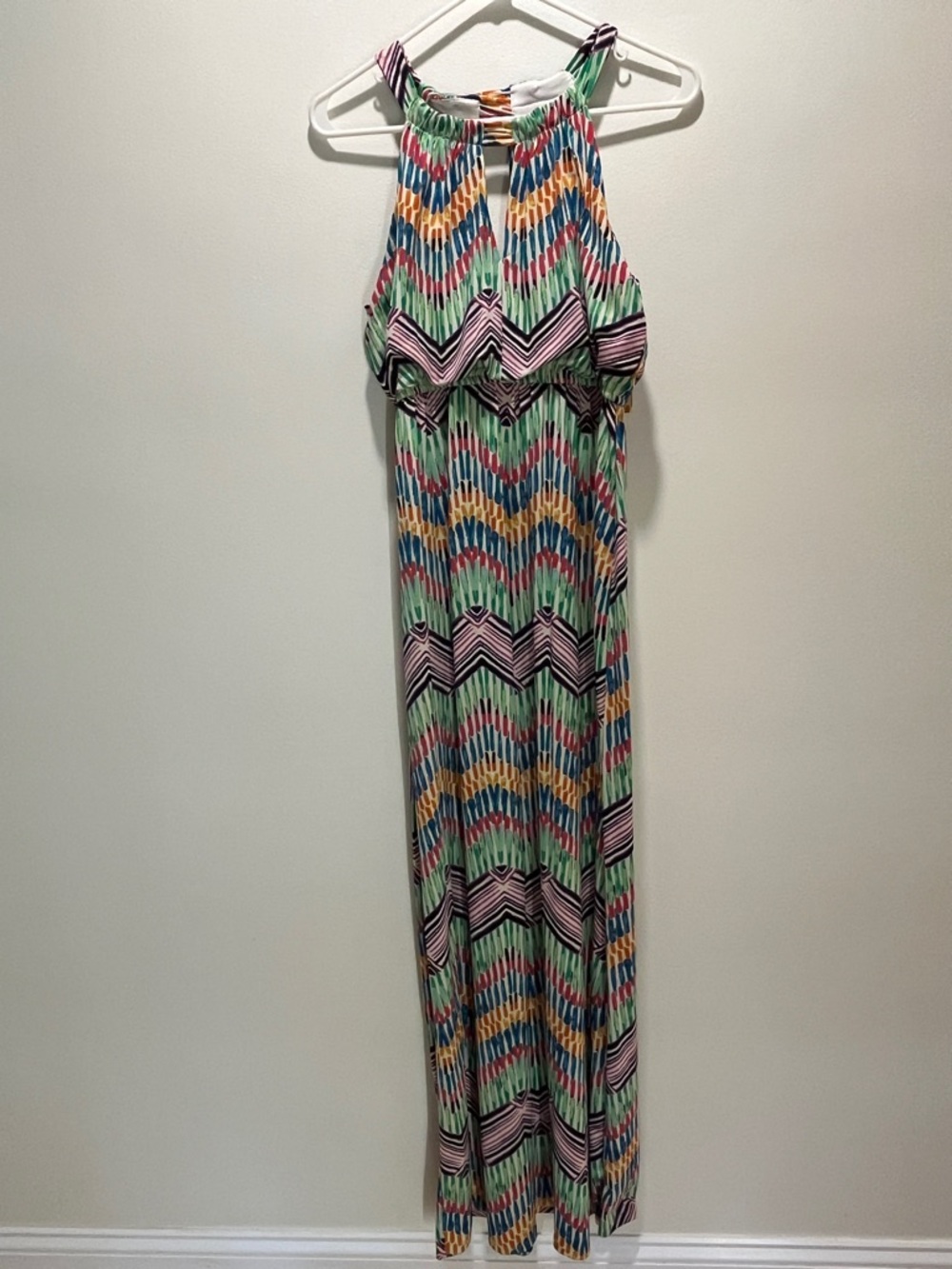 Soho Apparel White Dress with Multicolor Chevron Straps